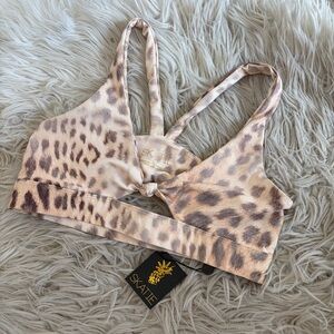 NWT Skatie Sustainable Leopard Print Cutout Bikini Swim Top, Size L